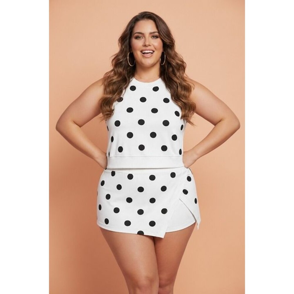 New Size 1X Boutique Juniper BLVD Polka Dot Tank & Split Skort Set